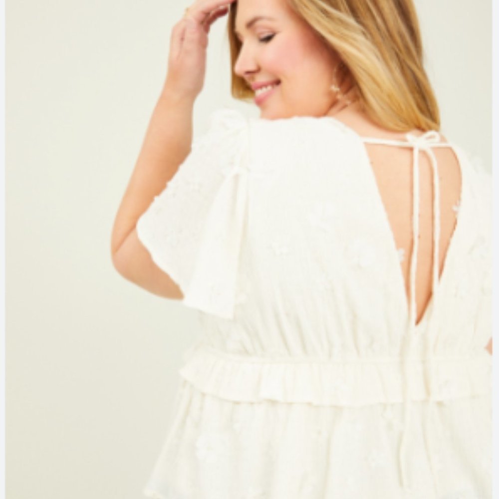 ARULA Ivory V-Neck Peplum Blouse - Picture 5 of 7